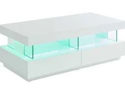 Salontafel Fabio - Wit Gelakt Mdf - Leds - 2 Lades En 2 Nissen-Vente-unique Online