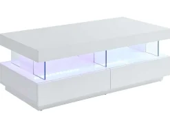 Salontafel Fabio - Wit Gelakt Mdf - Leds - 2 Lades En 2 Nissen-Vente-unique Online