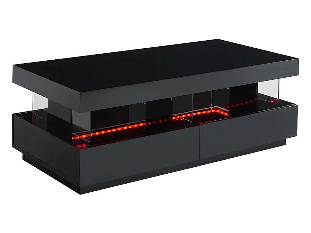 Salontafel Fabio - Zwart Gelakt Mdf - Met Leds - 2 Lades En 2 Nissen-Vente-unique Best