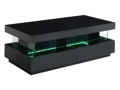 Salontafel Fabio - Zwart Gelakt Mdf - Met Leds - 2 Lades En 2 Nissen-Vente-unique Best