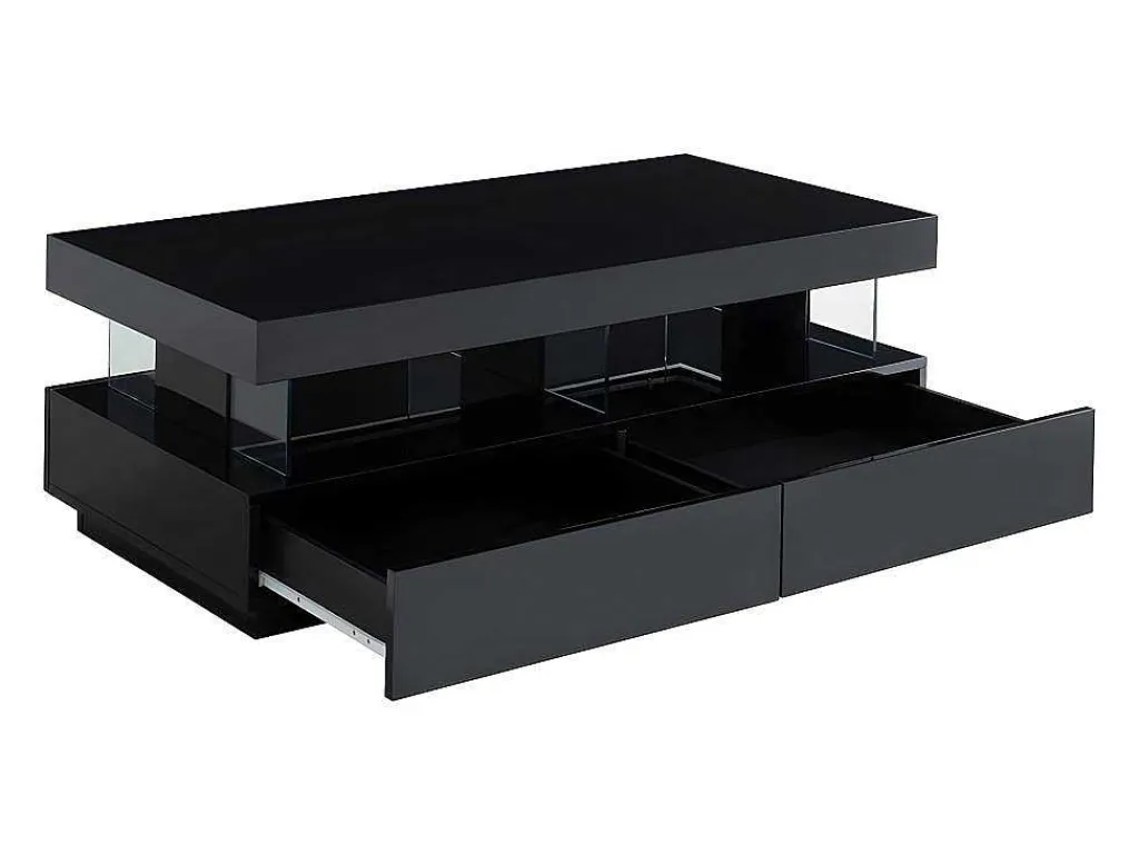 Salontafel Fabio - Zwart Gelakt Mdf - Met Leds - 2 Lades En 2 Nissen-Vente-unique Best