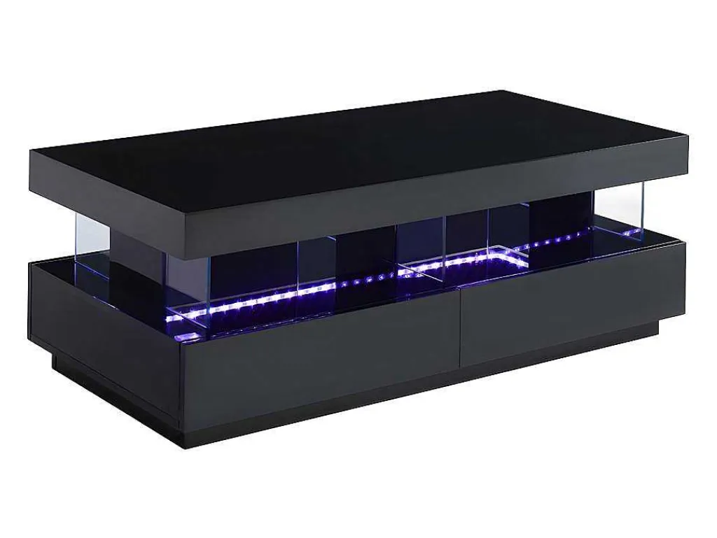 Salontafel Fabio - Zwart Gelakt Mdf - Met Leds - 2 Lades En 2 Nissen-Vente-unique Best