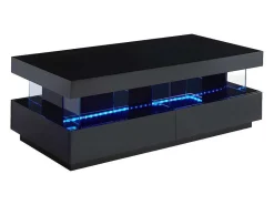 Salontafel Fabio - Zwart Gelakt Mdf - Met Leds - 2 Lades En 2 Nissen-Vente-unique Best