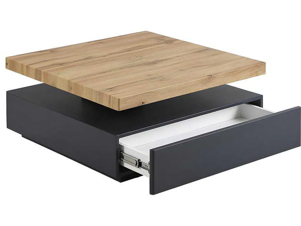 Salontafel Kyria - 1 Lade & Draaiblad - Mdf - Kleur: Antraciet & Eik-Vente-unique Online