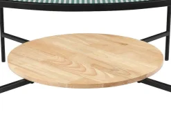 Salontafel Met 1 Plank - Glas, Heveahout En Metaal - Naturel En Zwart - Munita-Vente-unique Best