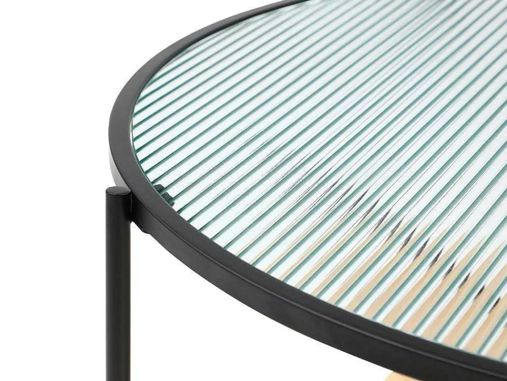 Salontafel Met 1 Plank - Glas, Heveahout En Metaal - Naturel En Zwart - Munita-Vente-unique Best