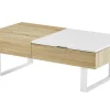 Salontafel Met Afneembaar Tafelblad En 1 Lade - Mdf En Staal - Naturel En Wit - Balun-Vente-unique New