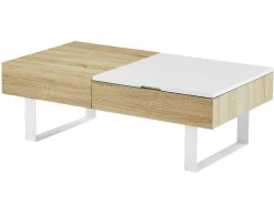 Salontafel Met Afneembaar Tafelblad En 1 Lade - Mdf En Staal - Naturel En Wit - Balun-Vente-unique New