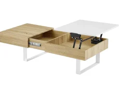 Salontafel Met Afneembaar Tafelblad En 1 Lade - Mdf En Staal - Naturel En Wit - Balun-Vente-unique New