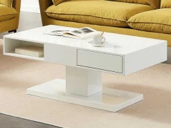 Salontafel Met Draaibaar Tafelblad, 2 Lades En 2 Nissen - Mdf - Wit Gelakt - Ilya-Vente-unique Hot