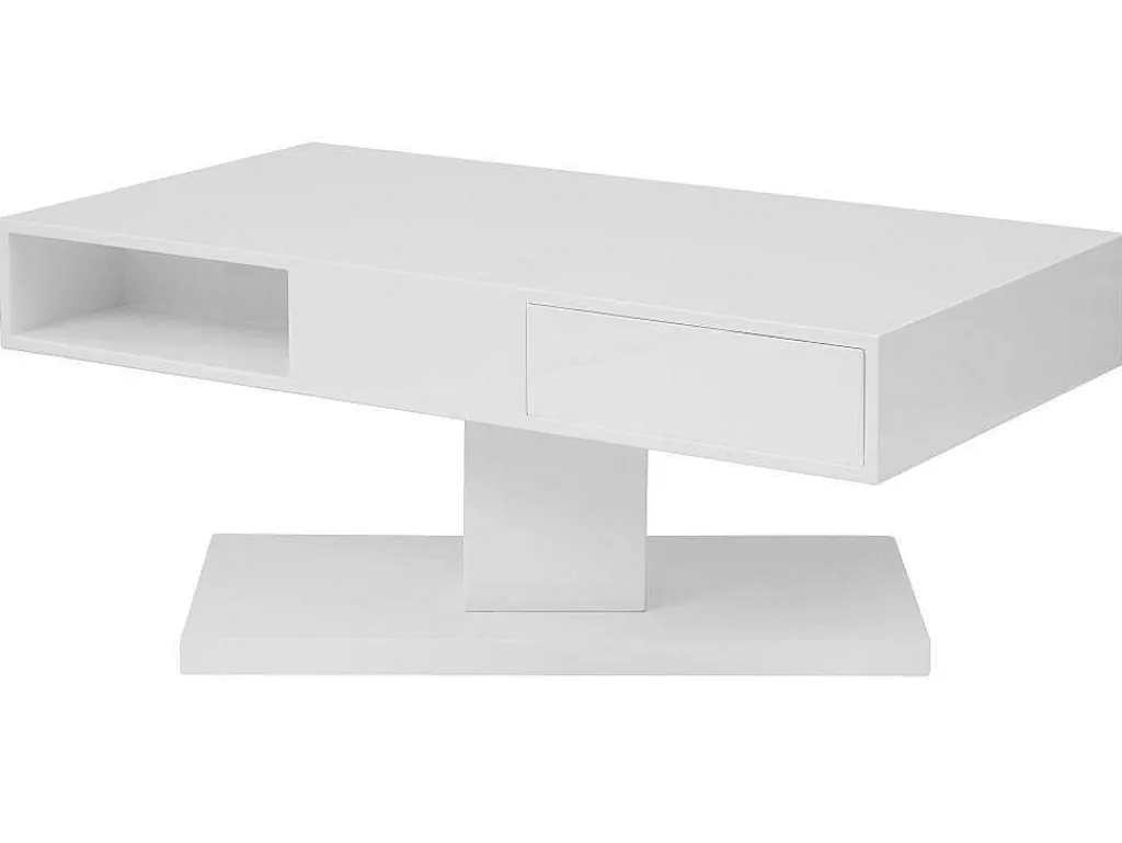 Salontafel Met Draaibaar Tafelblad, 2 Lades En 2 Nissen - Mdf - Wit Gelakt - Ilya-Vente-unique Hot