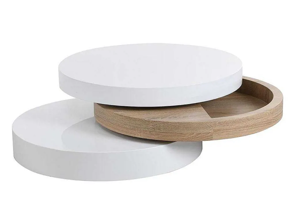 Salontafel Met Draaiblad Janita - Mdf - Eik En Wit-Vente-unique Hot