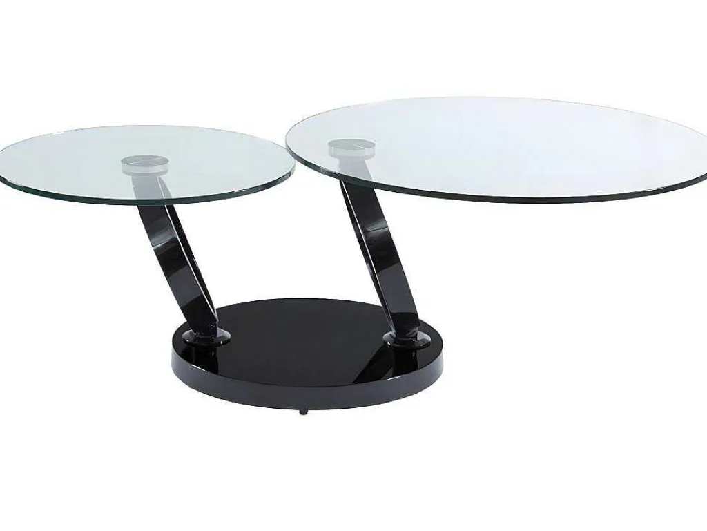 Salontafel Met Draaiblad Joline - Gehard Transparant Glas & Zwart Gechromeerde Poten-Maison Céphy Clearance