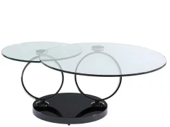 Salontafel Met Draaiblad Joline - Gehard Transparant Glas & Zwart Gechromeerde Poten-Maison Céphy Clearance