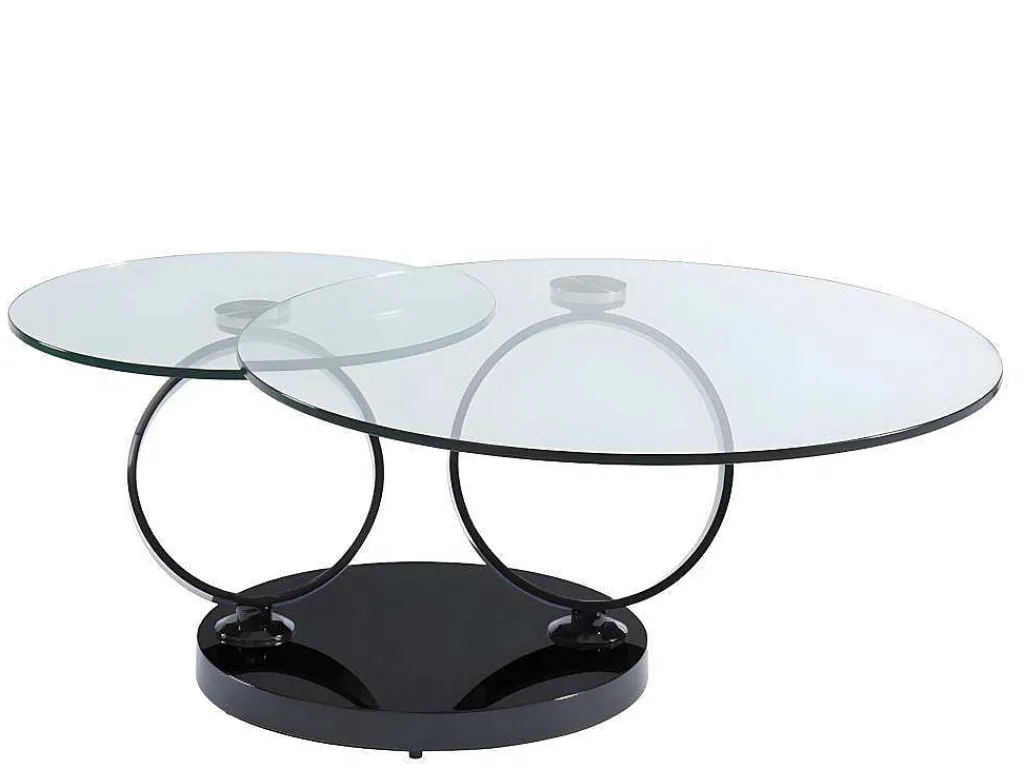 Salontafel Met Draaiblad Joline - Gehard Transparant Glas & Zwart Gechromeerde Poten-Maison Céphy Clearance