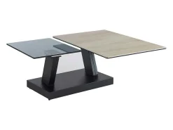Salontafel Met Draaibladen - Keramiek, Gerookt Gehard Glas En Metaal - Zwart En Naturel - Oyrus Van Maison Cephy-Maison Céphy Best