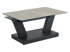 Salontafel Met Draaibladen - Keramiek, Gerookt Gehard Glas En Metaal - Zwart En Naturel - Oyrus Van Maison Cephy-Maison Céphy Best