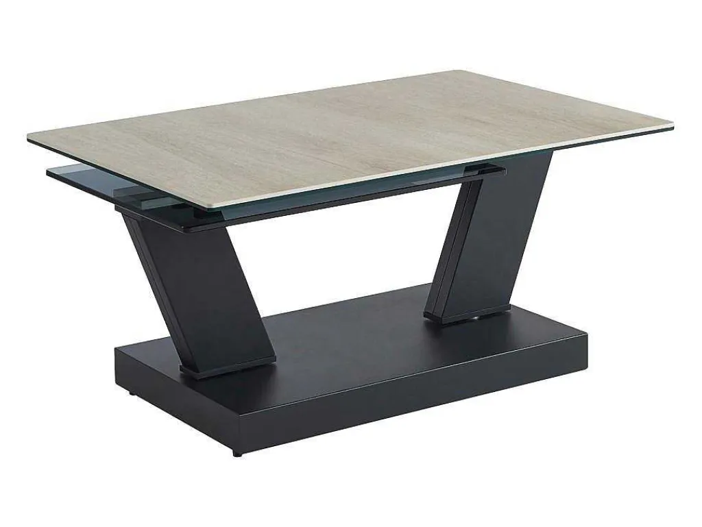 Salontafel Met Draaibladen - Keramiek, Gerookt Gehard Glas En Metaal - Zwart En Naturel - Oyrus Van Maison Cephy-Maison Céphy Best