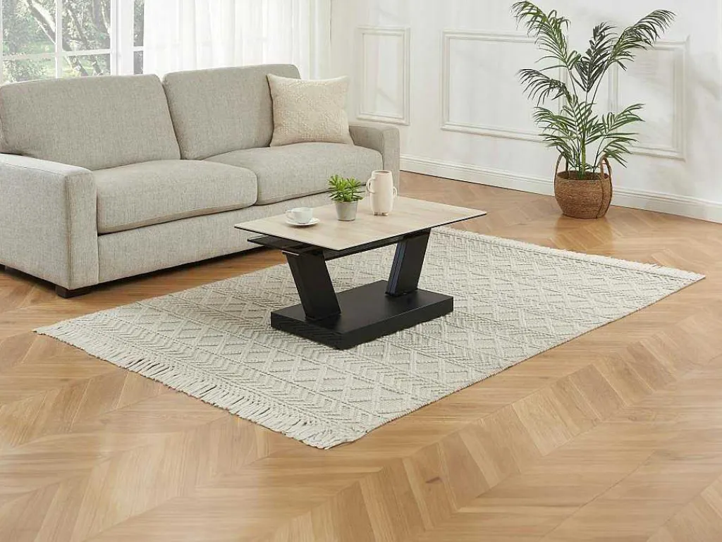 Salontafel Met Draaibladen - Keramiek, Gerookt Gehard Glas En Metaal - Zwart En Naturel - Oyrus Van Maison Cephy-Maison Céphy Best