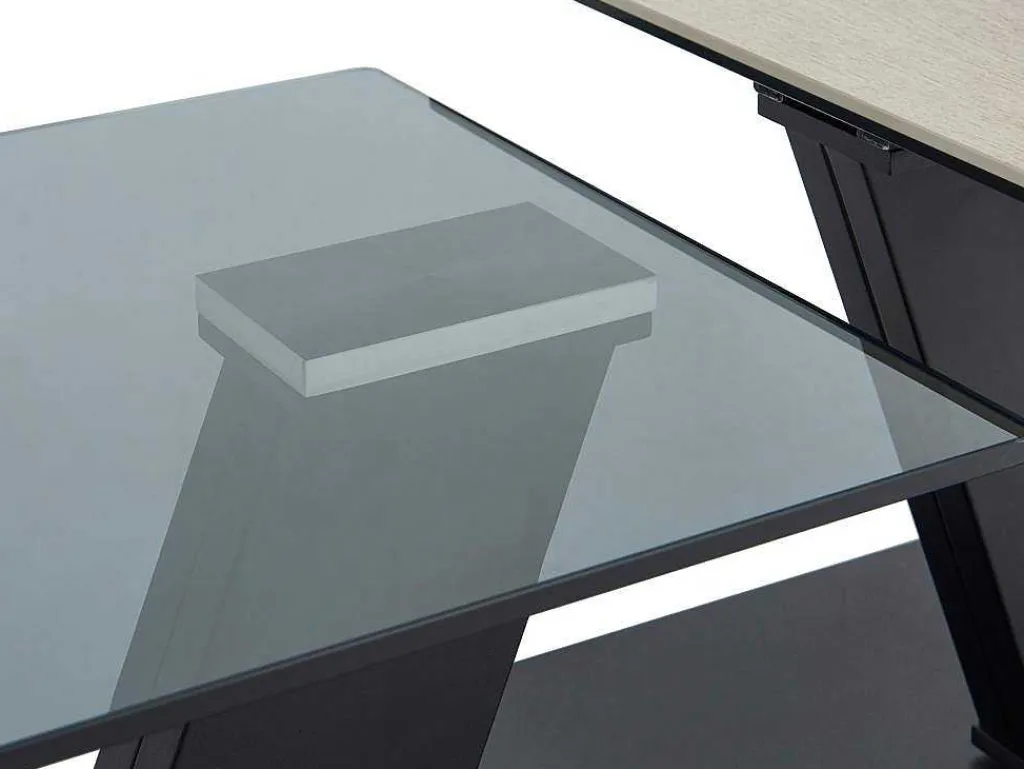 Salontafel Met Draaibladen - Keramiek, Gerookt Gehard Glas En Metaal - Zwart En Naturel - Oyrus Van Maison Cephy-Maison Céphy Best