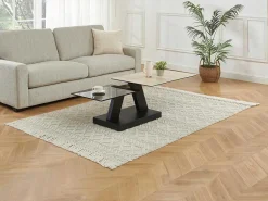 Salontafel Met Draaibladen - Keramiek, Gerookt Gehard Glas En Metaal - Zwart En Naturel - Oyrus Van Maison Cephy-Maison Céphy Best