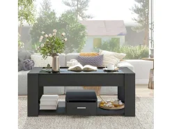 Salontafel Met Een Lade - Glazen Blad - Zwart-ModernLuxe Discount
