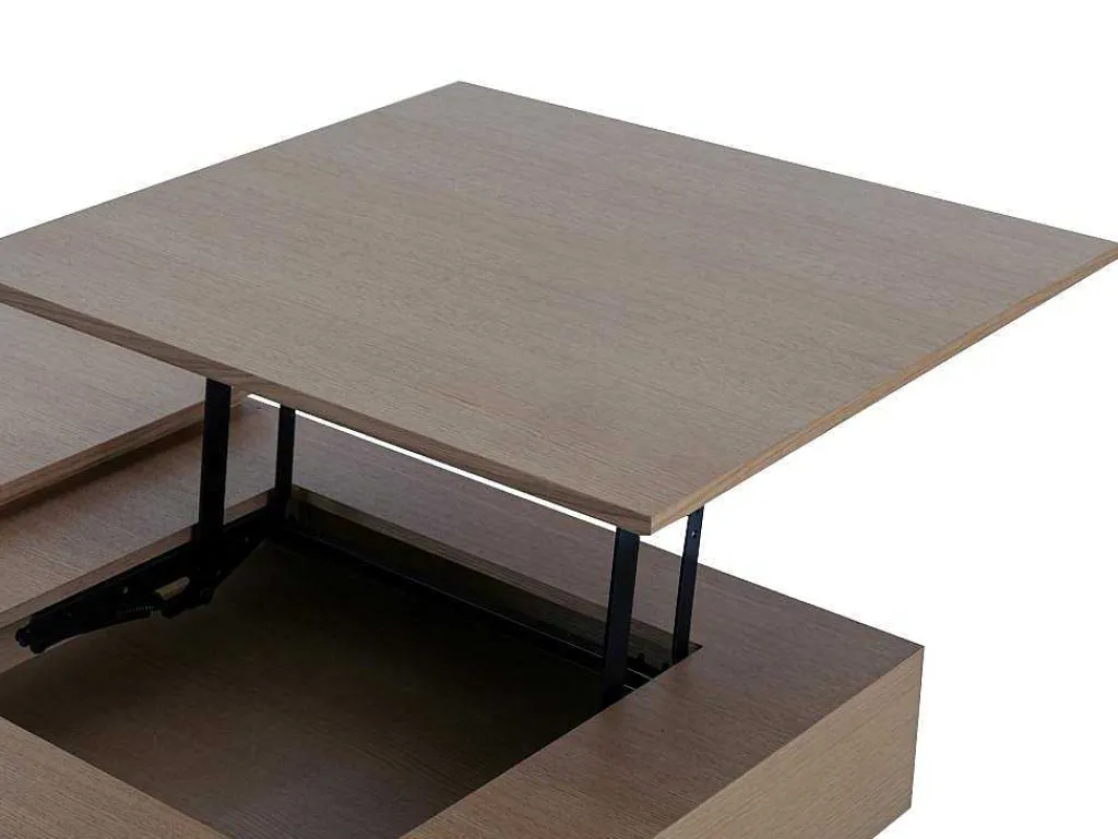 Salontafel Met Verstelbaar Blad En 1 Lade Van Mdf En Metaal - Donker Natuurlijk - Dalaho-Vente-unique Best