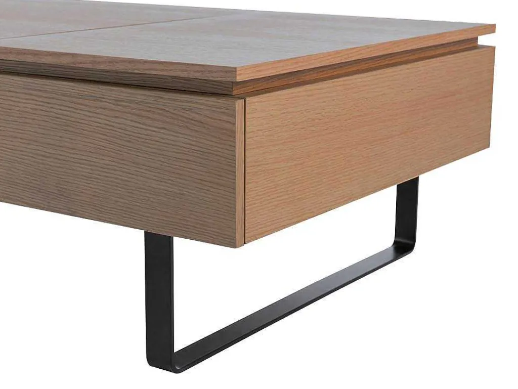 Salontafel Met Verstelbaar Blad En 1 Lade Van Mdf En Metaal - Donker Natuurlijk - Dalaho-Vente-unique Best