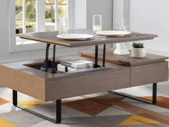 Salontafel Met Verstelbaar Blad En 1 Lade Van Mdf En Metaal - Donker Natuurlijk - Dalaho-Vente-unique Best