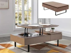 Salontafel Met Verstelbaar Blad En 1 Lade Van Mdf En Metaal - Donker Natuurlijk - Dalaho-Vente-unique Best