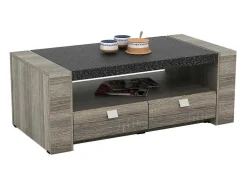 Salontafel Meteorite - 2 Laden - Mdf Blad Met Granieteffect-Vente-unique