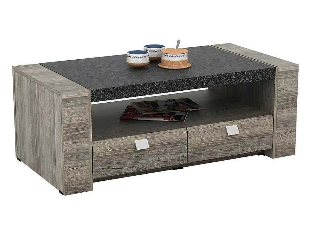 Salontafel Meteorite - 2 Laden - Mdf Blad Met Granieteffect-Vente-unique