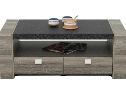 Salontafel Meteorite - 2 Laden - Mdf Blad Met Granieteffect-Vente-unique