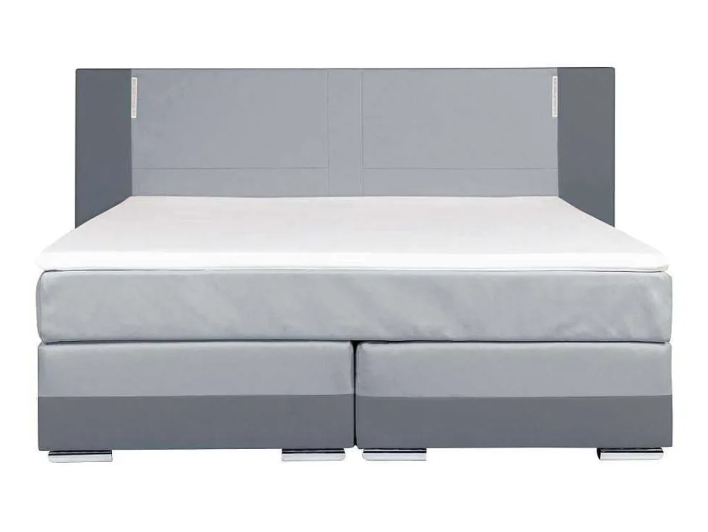 Samenstelling Boxspring Hoofdbord Met Leds + Lattenbodems + Matras + Dekmatras Asti Van Ysmee - 160 X 200 Cm - Antraciet En Lichtgrijs-Ysmée Outlet