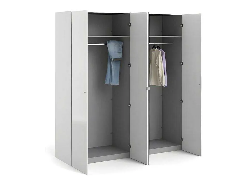 Saskia Kledingkast 2 Deuren, 2 Spiegeldeuren Eikenstructuur Decor, Wit Hoogglans.-Vente-unique Best
