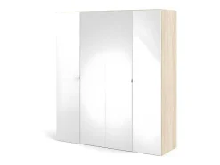 Saskia Kledingkast 2 Deuren, 2 Spiegeldeuren Eikenstructuur Decor, Wit Hoogglans.-Vente-unique Best