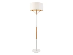 Scandinavische Staande Lamp Van Metaal, Linnen En Hevea - D44 X H164 Cm - Naturel En Wit - Addis-OZAIA Discount