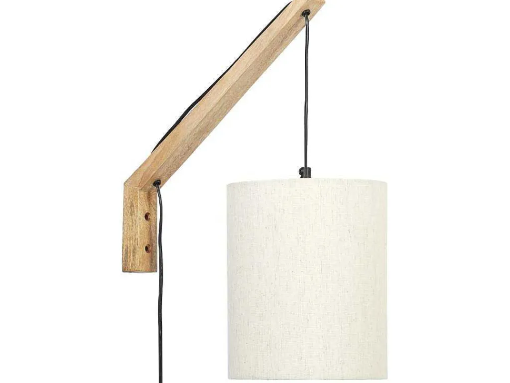 Scandinavische Wandlamp - Mangohout En Stof - D21 X H36 Cm - Licht Naturel En Beige - Paliana-OZAIA Online