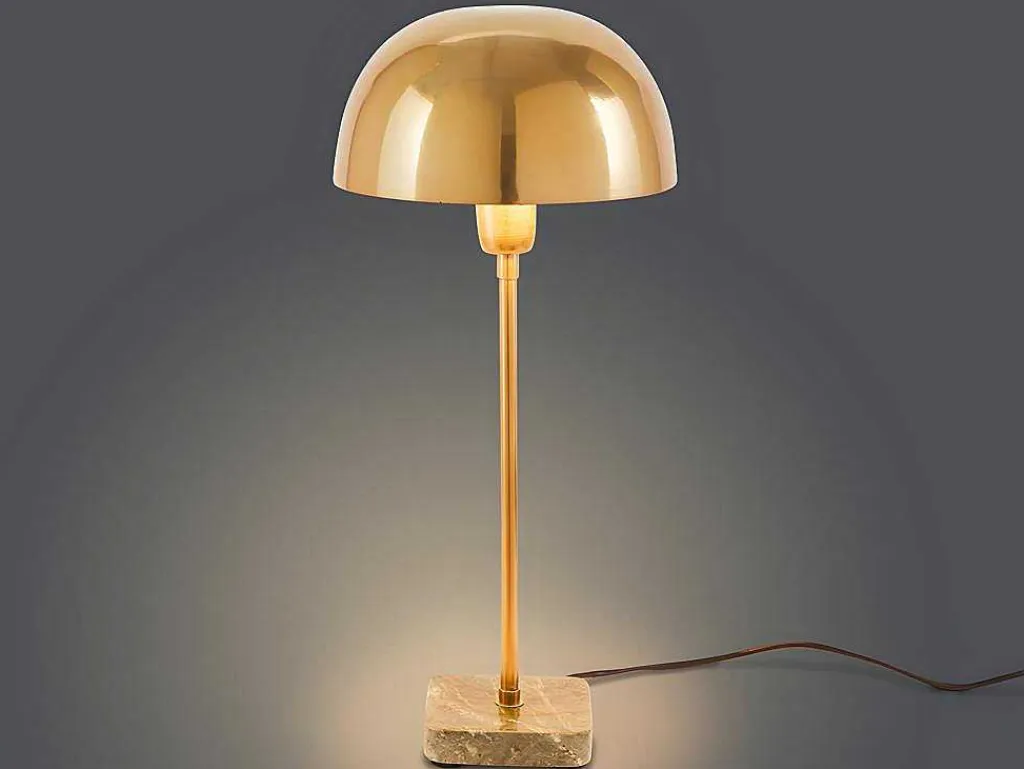 Schemerlamp Champignon Met Art-Decostijl Amanite - Marmer En Ijzer - 24,5 X 24,5 X 52 Cm - Goudkleurig-OZAIA New