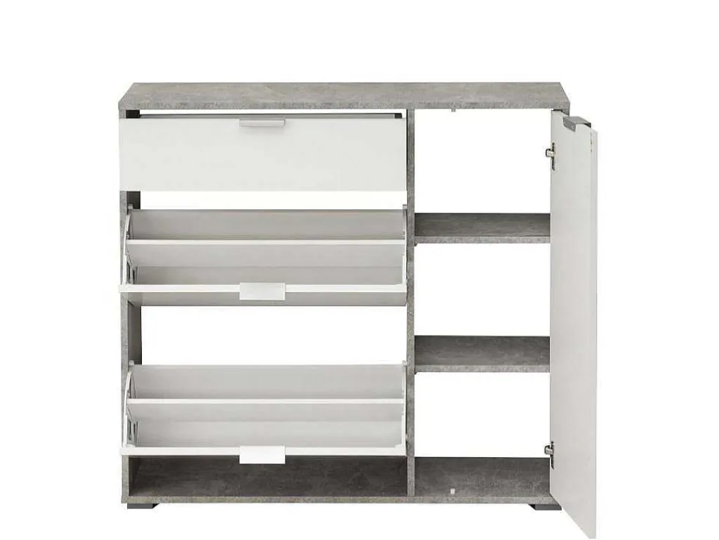 Schoenenkast Arietta - 2 Vlakken, 1 Deur En 1 Lade - Kleur: Wit & Beton-Vente-unique