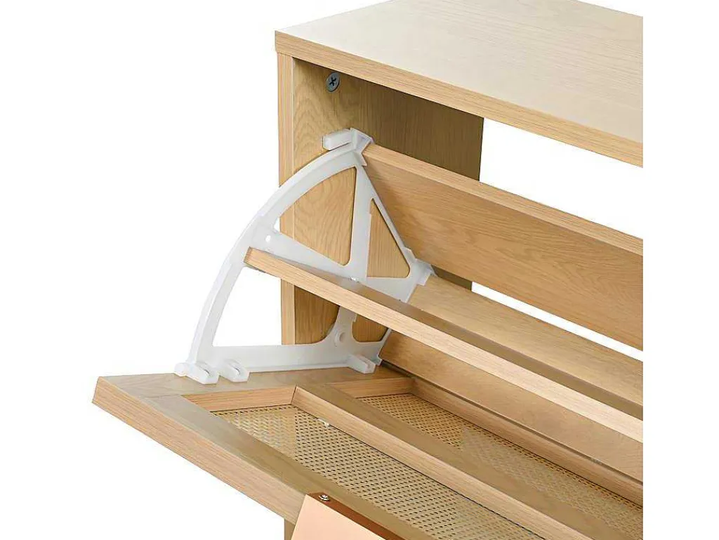 Schoenenkast In Hout En Rotan - 4 Klepdeuren - Naturel-ModernLuxe