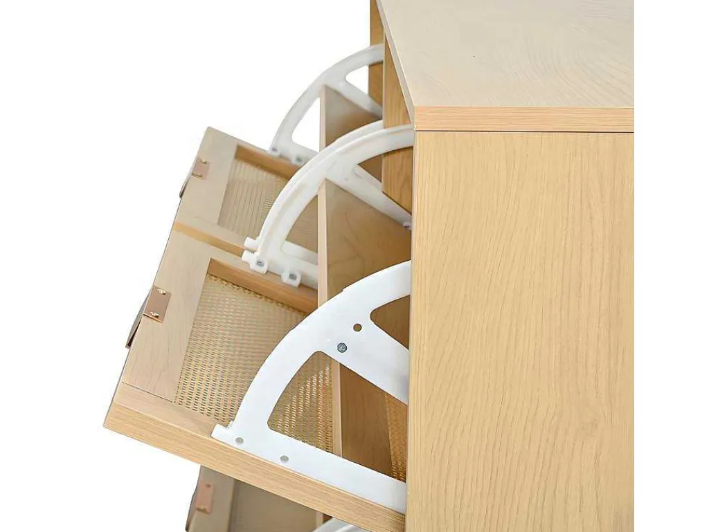 Schoenenkast In Hout En Rotan - 4 Klepdeuren - Naturel-ModernLuxe