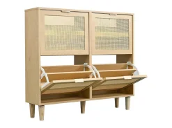 Schoenenkast In Hout En Rotan - 4 Klepdeuren - Naturel-ModernLuxe