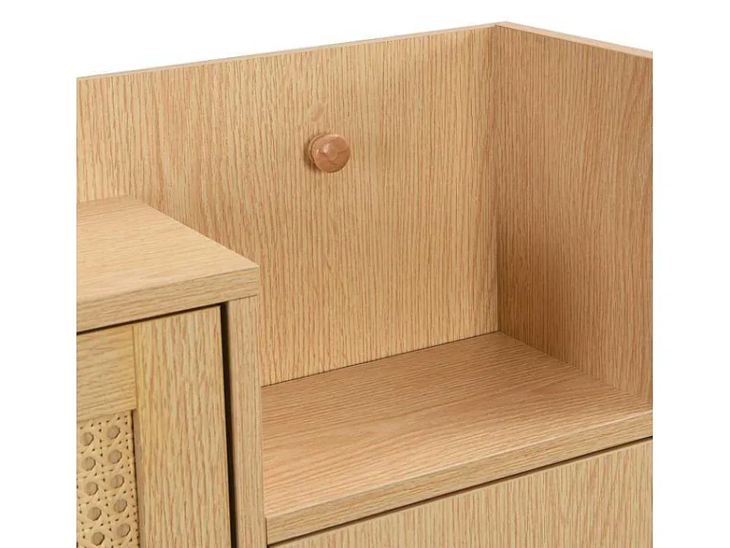 Schoenenkast In Hout En Rotan - 3 Klepdeuren En 1 Lade - Verstelbare Plank - Naturel & Wit-ModernLuxe Best