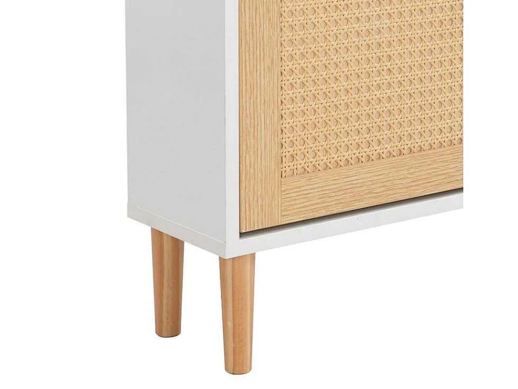 Schoenenkast In Hout En Rotan - 3 Klepdeuren En 1 Lade - Verstelbare Plank - Naturel & Wit-ModernLuxe Best