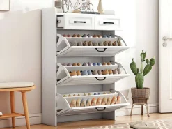 Schoenenkast In Spaanplaat - 3 Klepdeuren En 2 Laden - Wit-ModernLuxe Discount