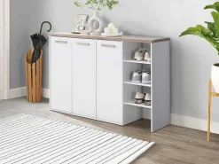 Schoenenkast Met 3 Deuren En 3 Opbergvakken Wit En Houtlook Skaido-Vente-unique Clearance