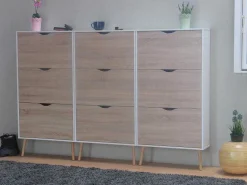 Schoenenkasten Napoli (Set Van Drie) Met 3 Lades Wit / Eiken.-Vente-unique