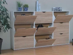 Schoenenkasten Napoli (Set Van Drie) Met 3 Lades Wit / Eiken.-Vente-unique