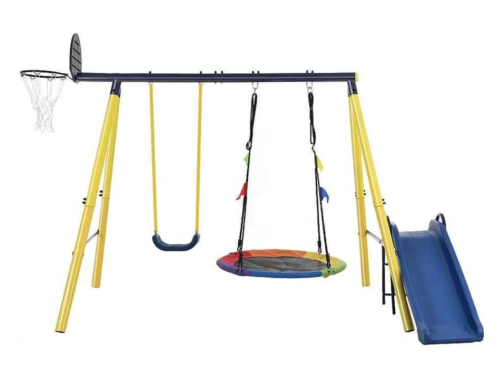 Schommel Met Glijbaan Voor Kinderen - Metalen Frame - Buitenspeeltuin Voor Kinderen Van 3 Tot 8 Jaar - Geel-Vente-unique Clearance